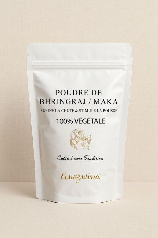 Poudre de Bhringraj / Maka ayurvédique bio soin naturel tonifiant et anti-chute pour cheveux