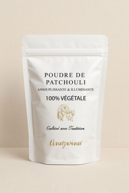 Poudre de Patchouli ayurvédique bio – soin naturel purifiant et apaisant pour cheveux