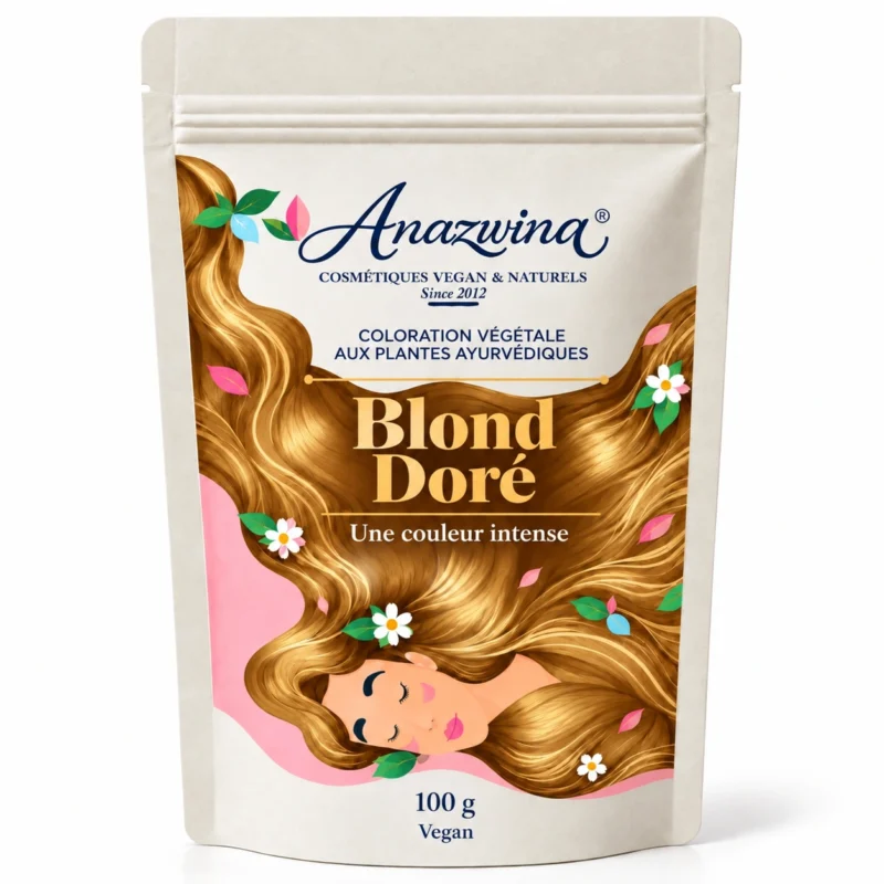 Sachet Anazwina Blond Doré 100 g, coloration végétale aux plantes ayurvédiques pour les cheveux.