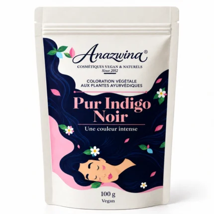 Sachet Anazwina Pur Indigo Noir 100 g, coloration végétale naturelle pour les cheveux.