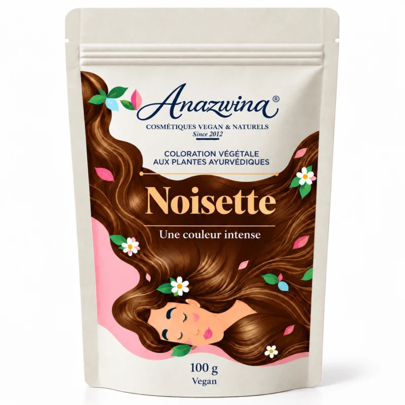 Sachet Anazwina Noisette Caramel 100 g, coloration végétale naturelle pour les cheveux.