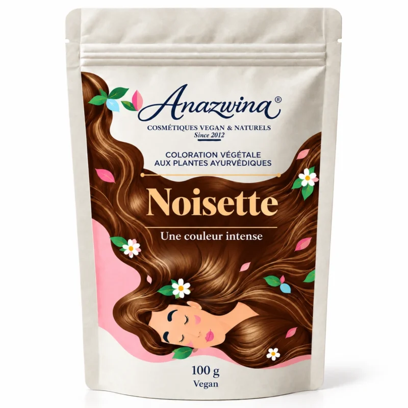 Coloration végétale noisette Anazwina : teinture naturelle 100 % végétale pour cheveux blonds foncés à châtains clairs