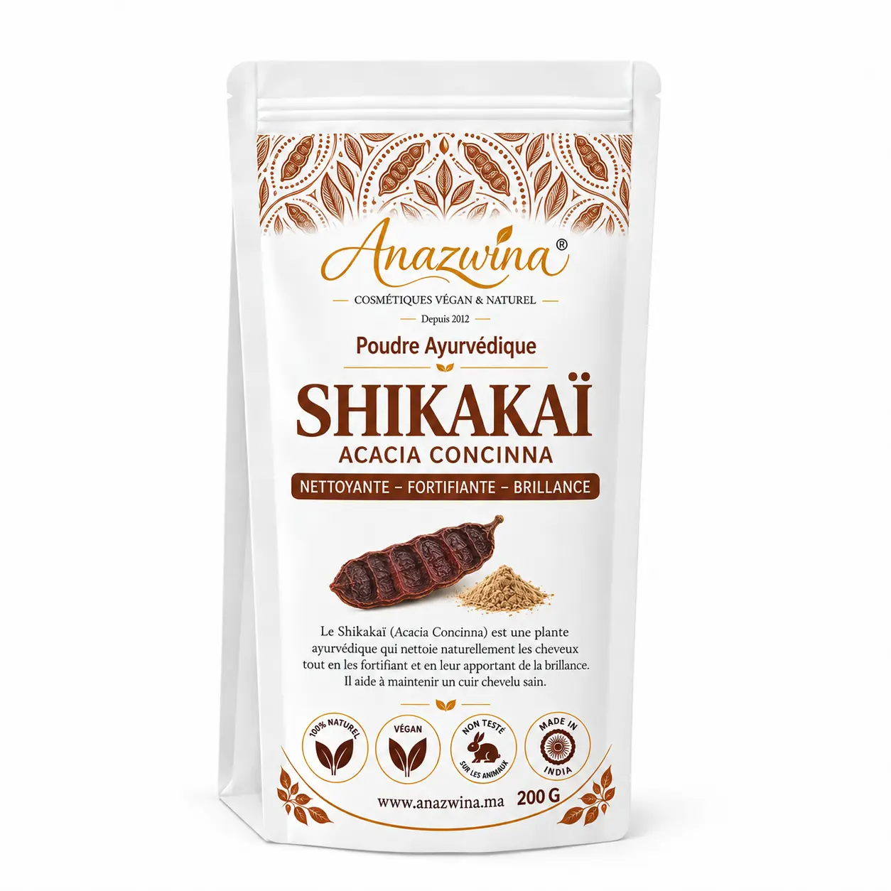 shikakai-200g-anazwinat poudre de shikakai bio soin lavant et force Anazwina