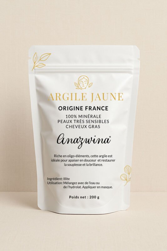 Poudre Argile Jaune naturelle soin peau tres sensible et cheveux gras