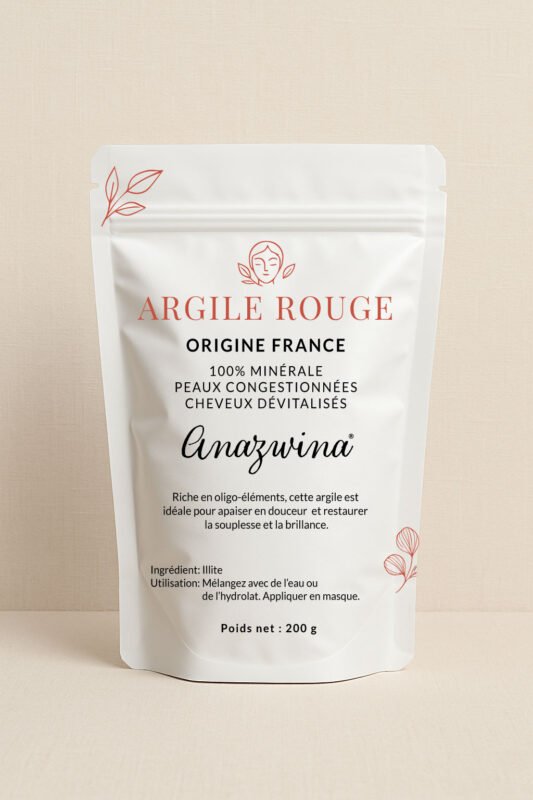 Poudre Argile Rouge naturelle soin peau congestionnée et cheveux en manque de vitalité