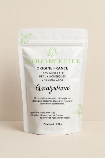 Poudre Argile Verte Illite purifiante pour peau acneique et cuir chevelu gras