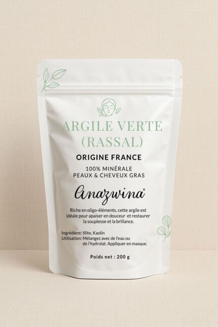 Poudre Argile Verte Rassal naturelle soin purifiant pour peau grasse et cuir chevelu à rééquilibrer