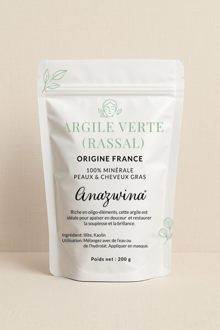 Poudre Argile Verte Rassal naturelle soin purifiant pour peau grasse et cuir chevelu à rééquilibrer