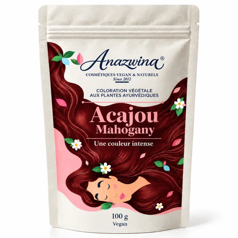 Coloration végétale acajou Anazwina : teinture naturelle 100 % végétale pour cheveux aux reflets rouge cuivré