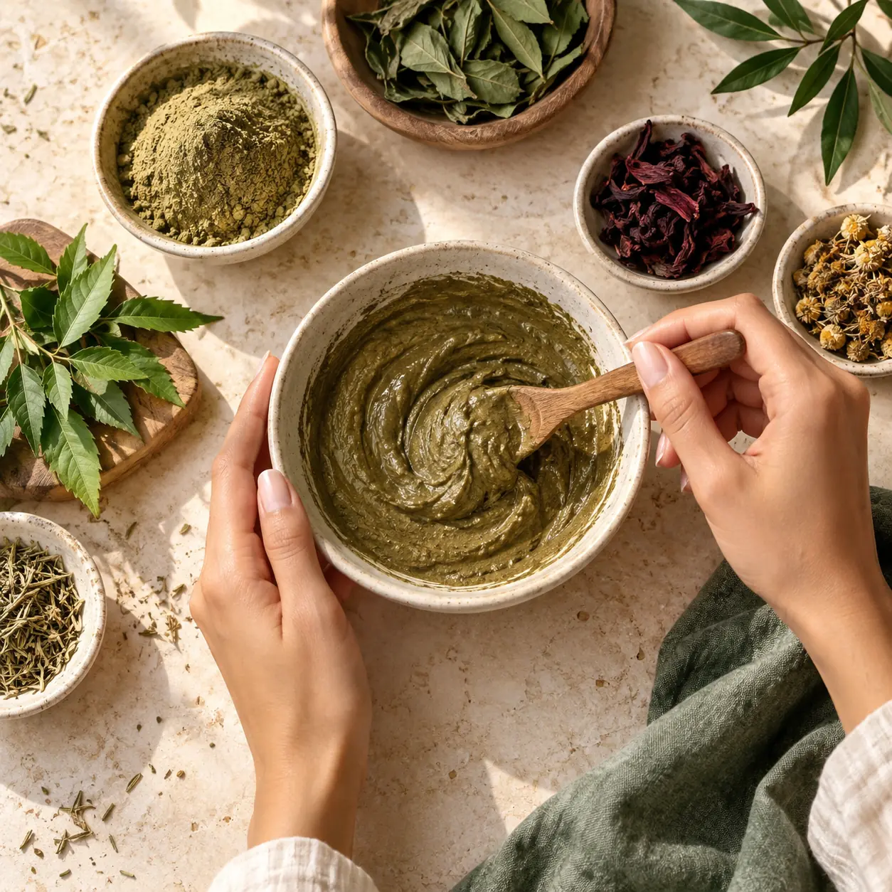 Cosmétiques naturels au Maroc 32 Préparation d’un soin aux poudres ayurvédiques Anazwina